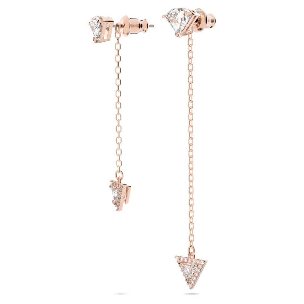 Ortyx drop earrings, Asymmetrical design, Triangle cut, White, Rose gold-tone plated by SWAROVSKI