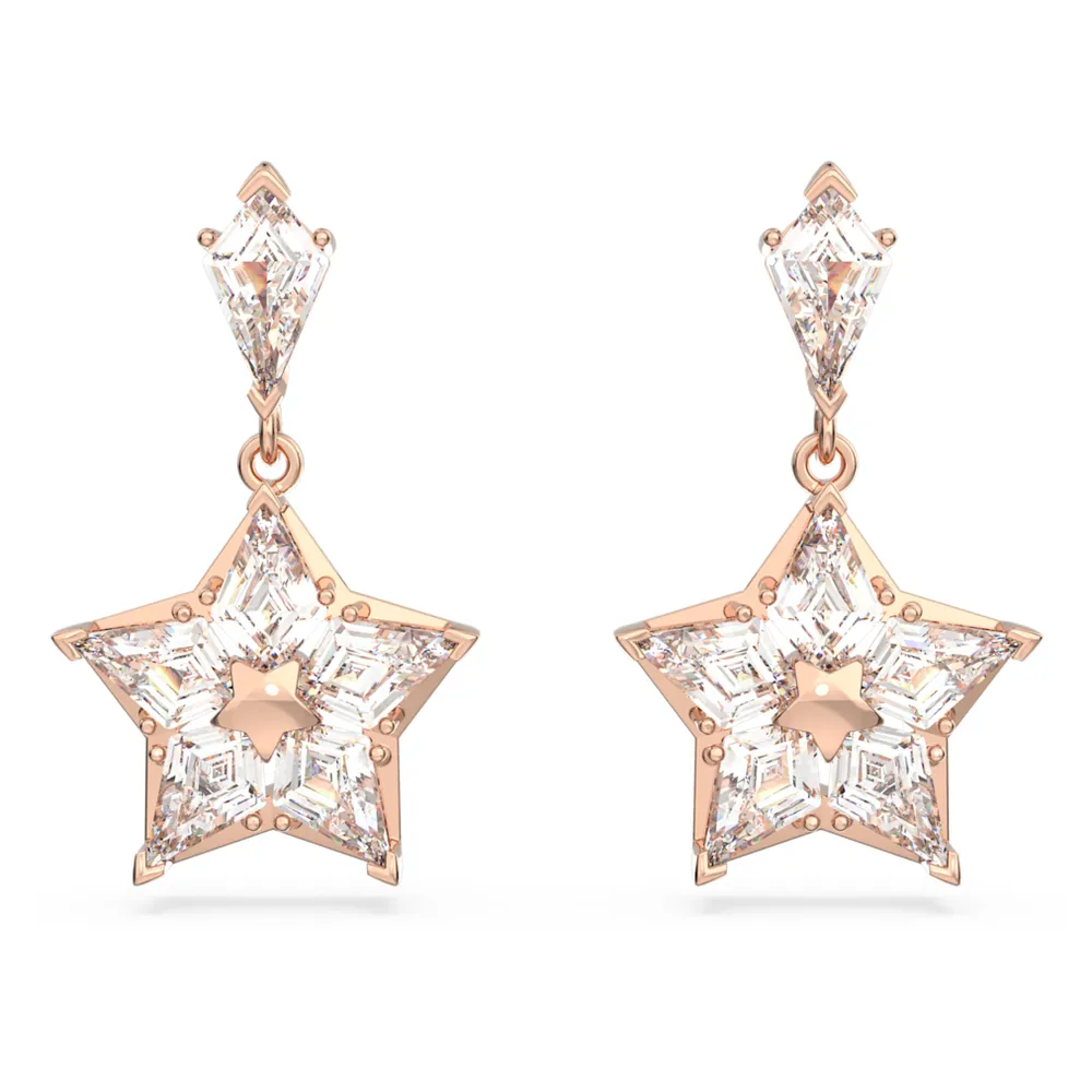 Stella drop earrings, Kite cut, Star, White, Rose gold-tone plated by SWAROVSKI