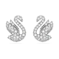 Swarovski Iconic Swan stud earrings, Swan, White, Rhodium plated by SWAROVSKI