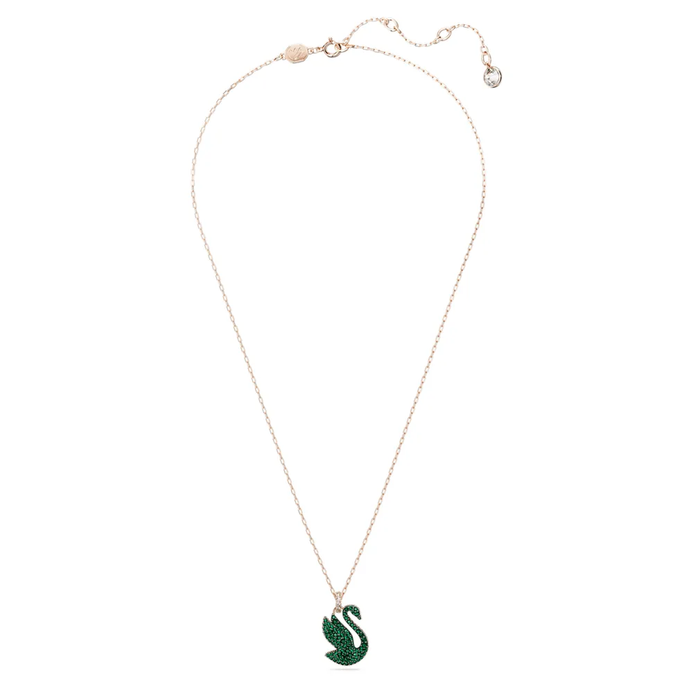 Swarovski Iconic Swan pendant, Swan, Medium, Green, Rose gold-tone plated by SWAROVSKI