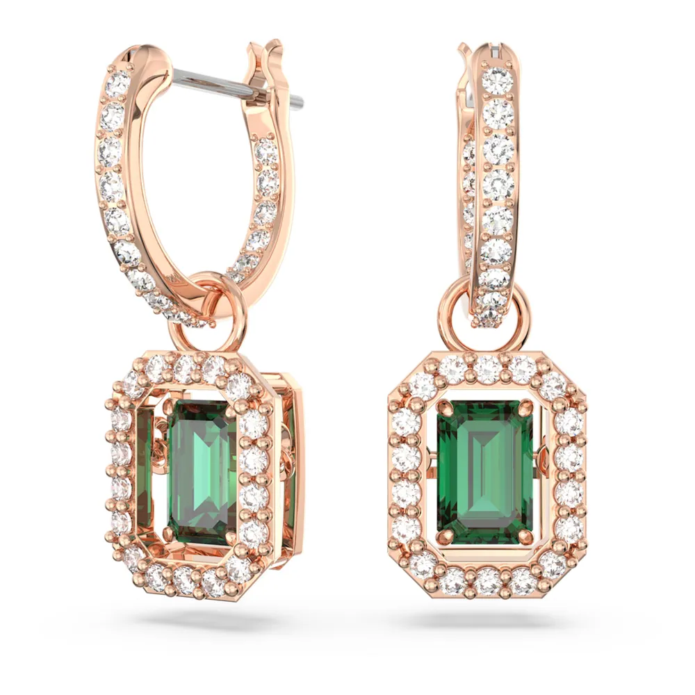 Millenia drop earrings, Octagon cut, Green, Rose gold-tone plated by SWAROVSKI