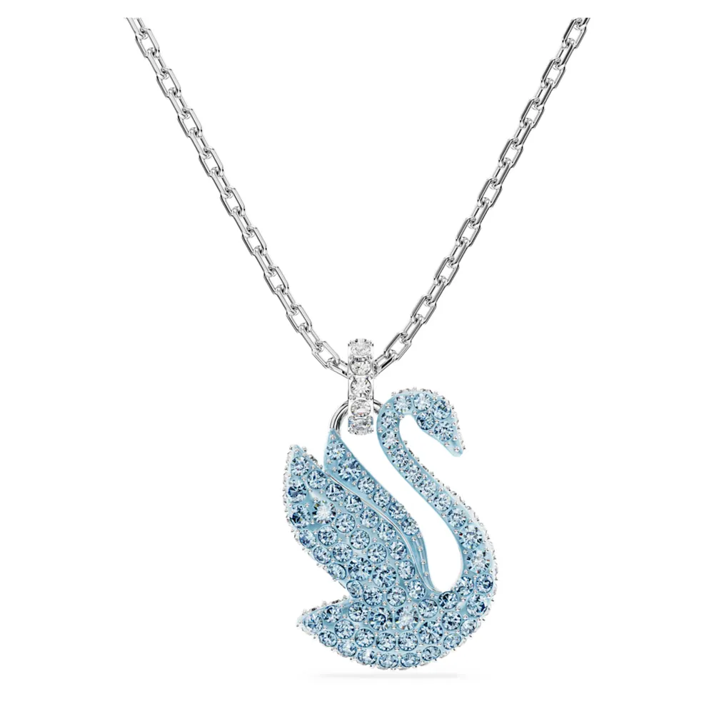 Swarovski Iconic Swan pendant, Swan, Medium, Blue, Rhodium plated by SWAROVSKI