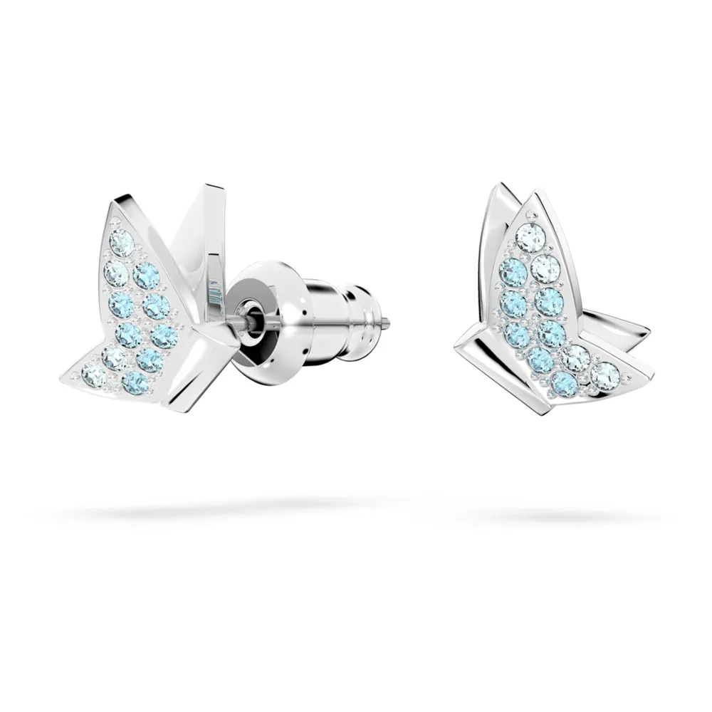Lilia stud earrings, Butterfly, Blue, Rhodium plated by SWAROVSKI