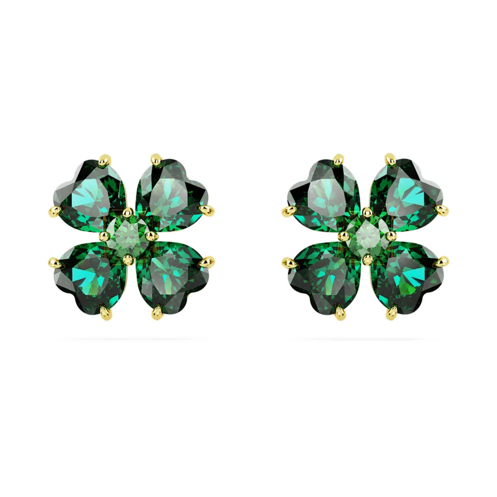 Stilla drop earrings, Pear cut, Green, Gold-tone plated