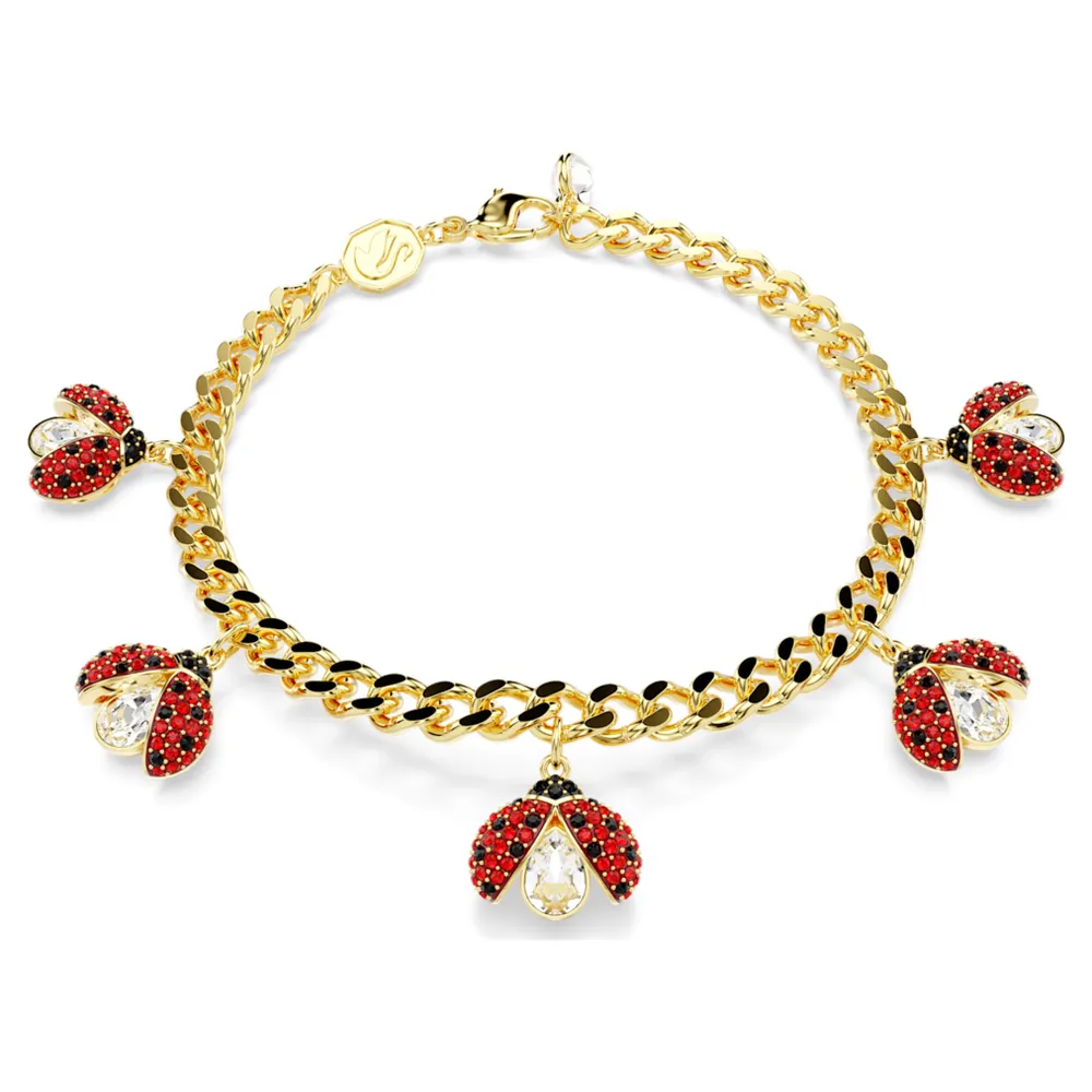 Idyllia bracelet, Ladybug, Red, Gold-tone plated by SWAROVSKI