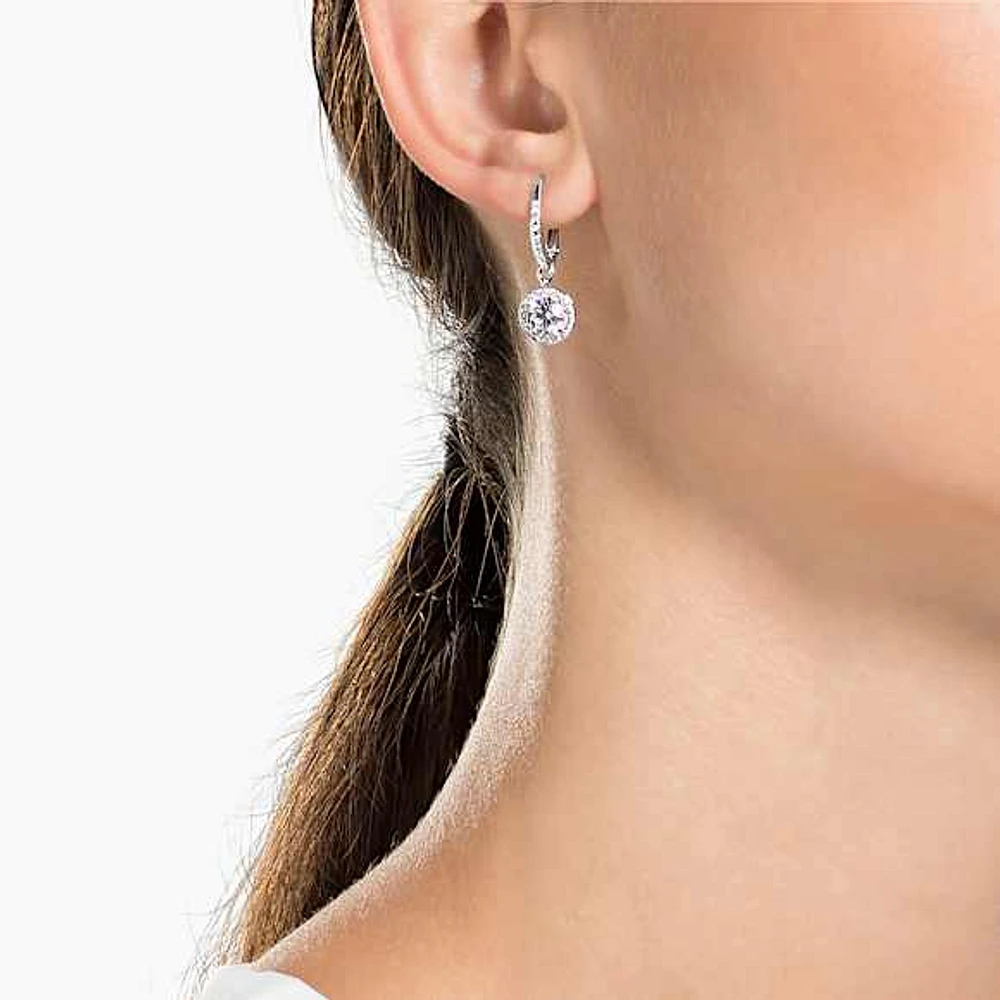Angelic drop earrings, Round cut, White, Rhodium plated by SWAROVSKI