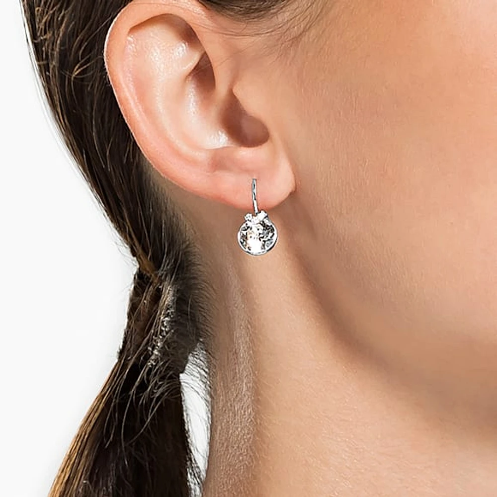 Bella V drop earrings, Round cut, White, Rhodium plated by SWAROVSKI