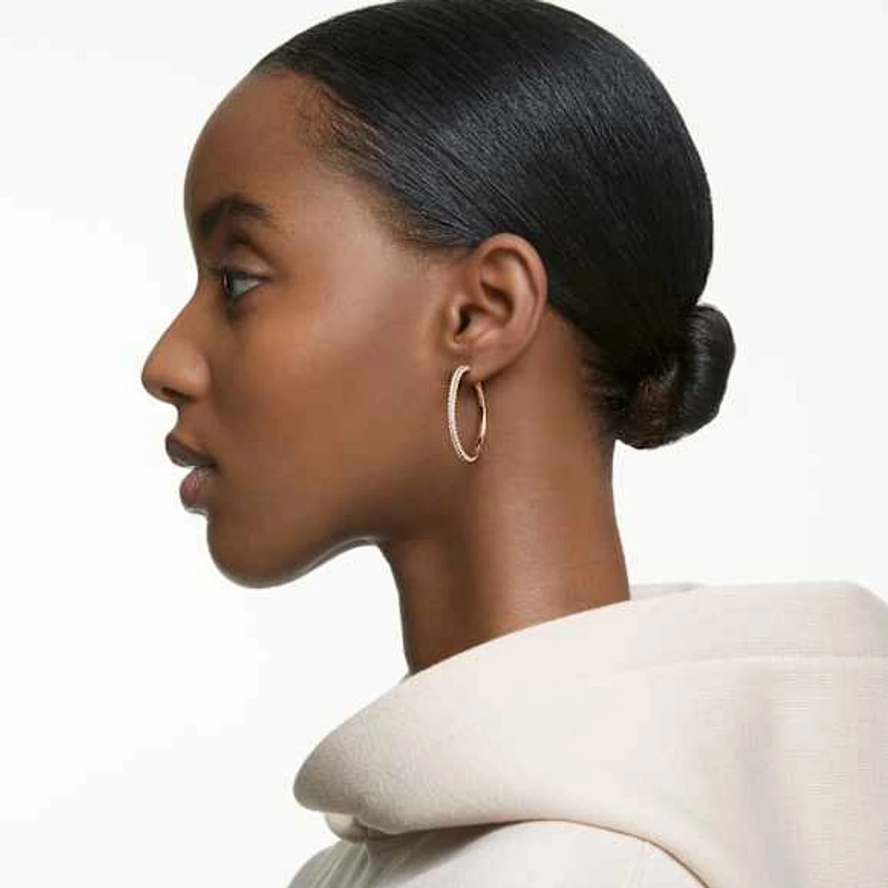 Stone hoop earrings, Pavé, Large, White