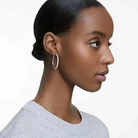 Stone hoop earrings, Pavé, Large, White, Rhodium plated by SWAROVSKI
