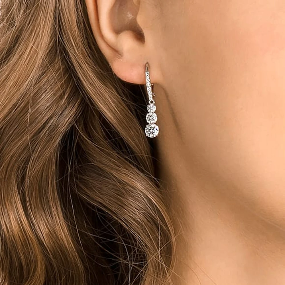 Attract Trilogy hoop earrings, Round cut, White, Rhodium plated by SWAROVSKI