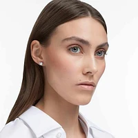 Attract stud earrings, Square cut, White, Rhodium plated by SWAROVSKI