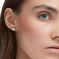Attract stud earrings, Square cut, White, Rhodium plated by SWAROVSKI