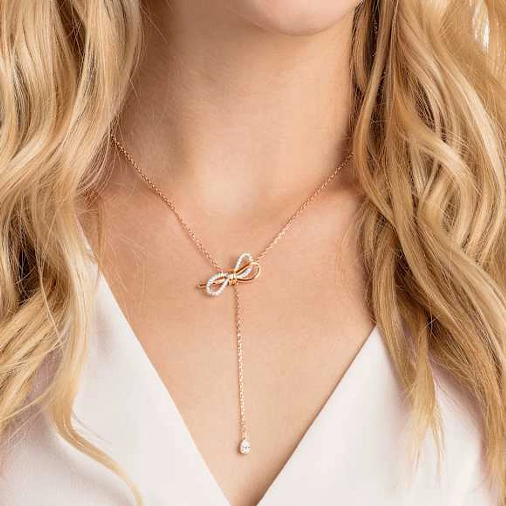 Lifelong Bow necklace, Bow, White, Mixed metal finish by SWAROVSKI