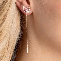 Dazzling Swan drop earrings, Swan, Pink, Rose gold-tone plated by SWAROVSKI