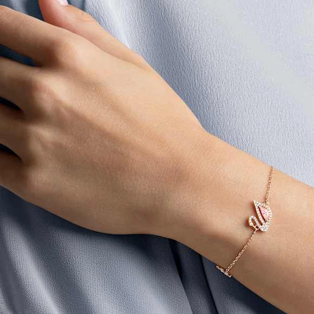Dazzling Swan bracelet, Magnetic closure, Swan, Pink, Rose gold-tone plated by SWAROVSKI