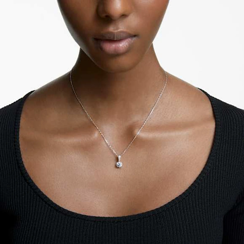 Solitaire pendant, Round cut, White, Rhodium plated by SWAROVSKI