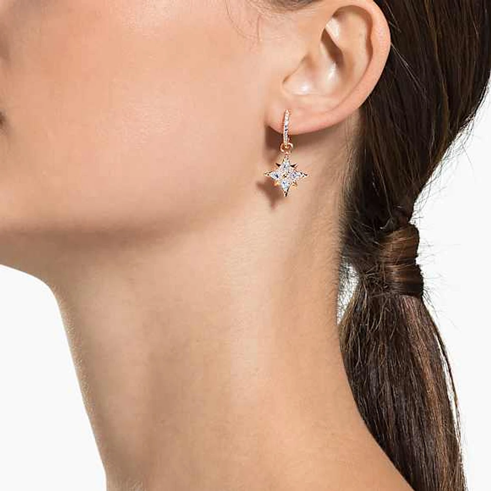 Swarovski Symbolic drop earrings, Star, White, Rose gold-tone plated by SWAROVSKI