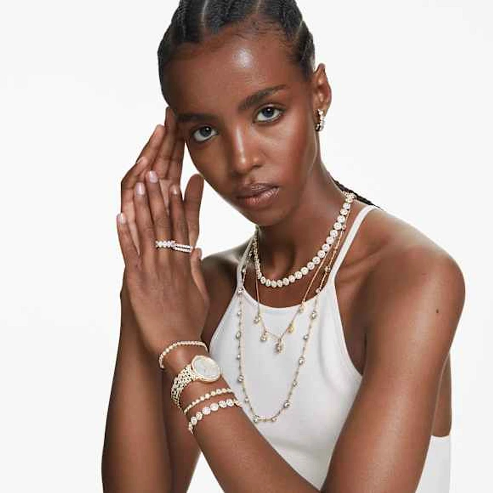 Angelic Tennis bracelet, Round cut, Pavé, Medium, White, Gold-tone plated by SWAROVSKI