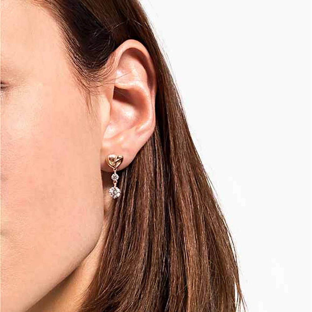 Lifelong Heart drop earrings, Heart, White, Rose gold-tone plated by SWAROVSKI