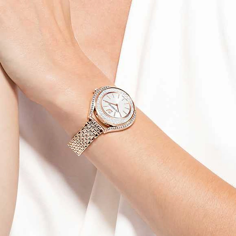 Crystalline aura watch, Swiss Made, Metal bracelet, Rose gold tone, Rose gold-tone finish by SWAROVSKI