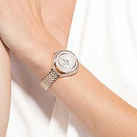 Crystalline aura watch, Swiss Made, Metal bracelet, Rose gold tone, Rose gold-tone finish by SWAROVSKI