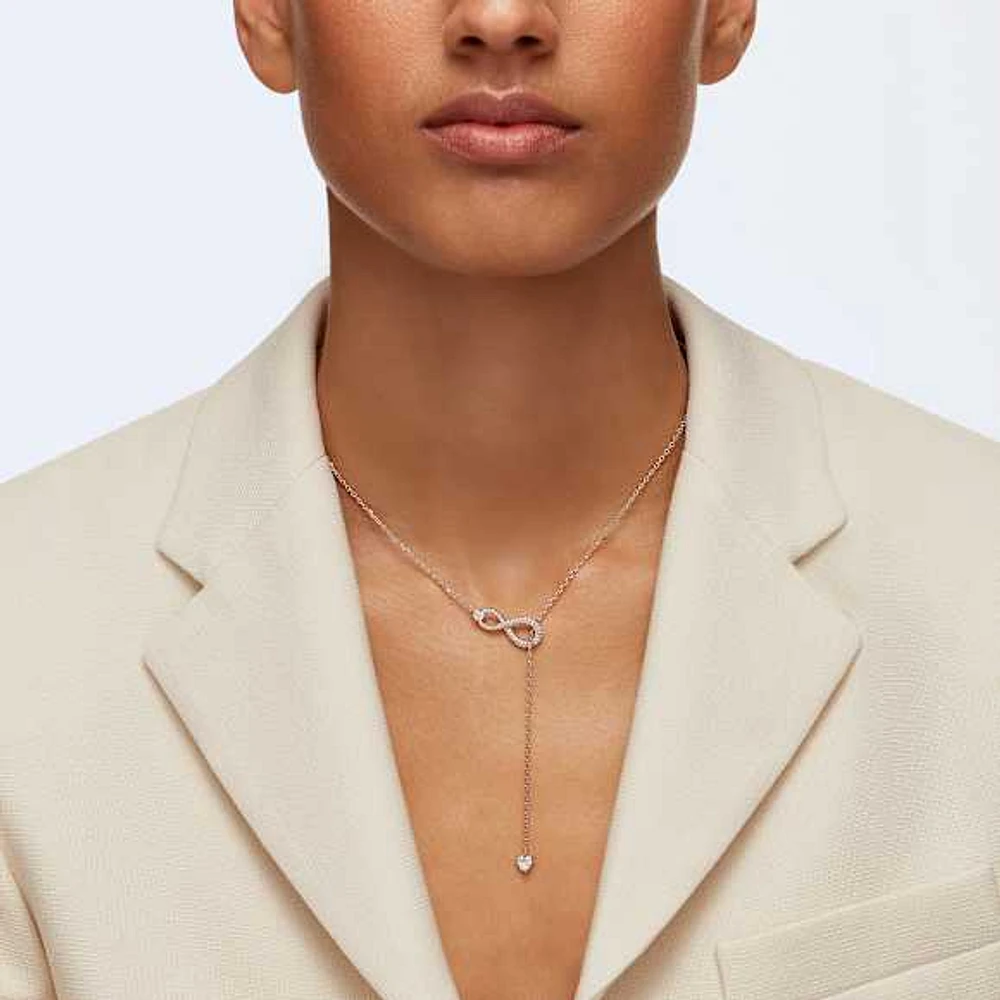 Swarovski Infinity Y necklace, Infinity, White, Rose gold-tone plated by SWAROVSKI