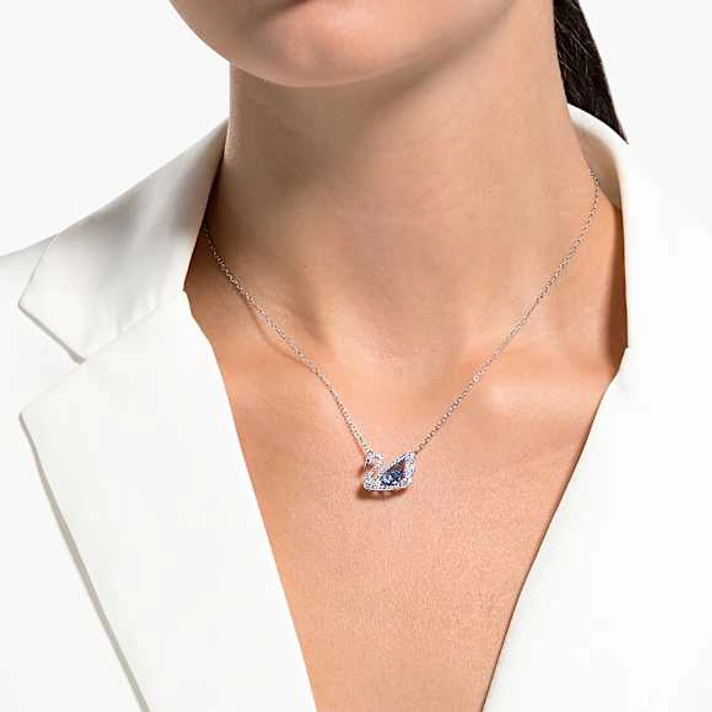 Dancing Swan necklace, Swan, Blue, Rhodium plated by SWAROVSKI