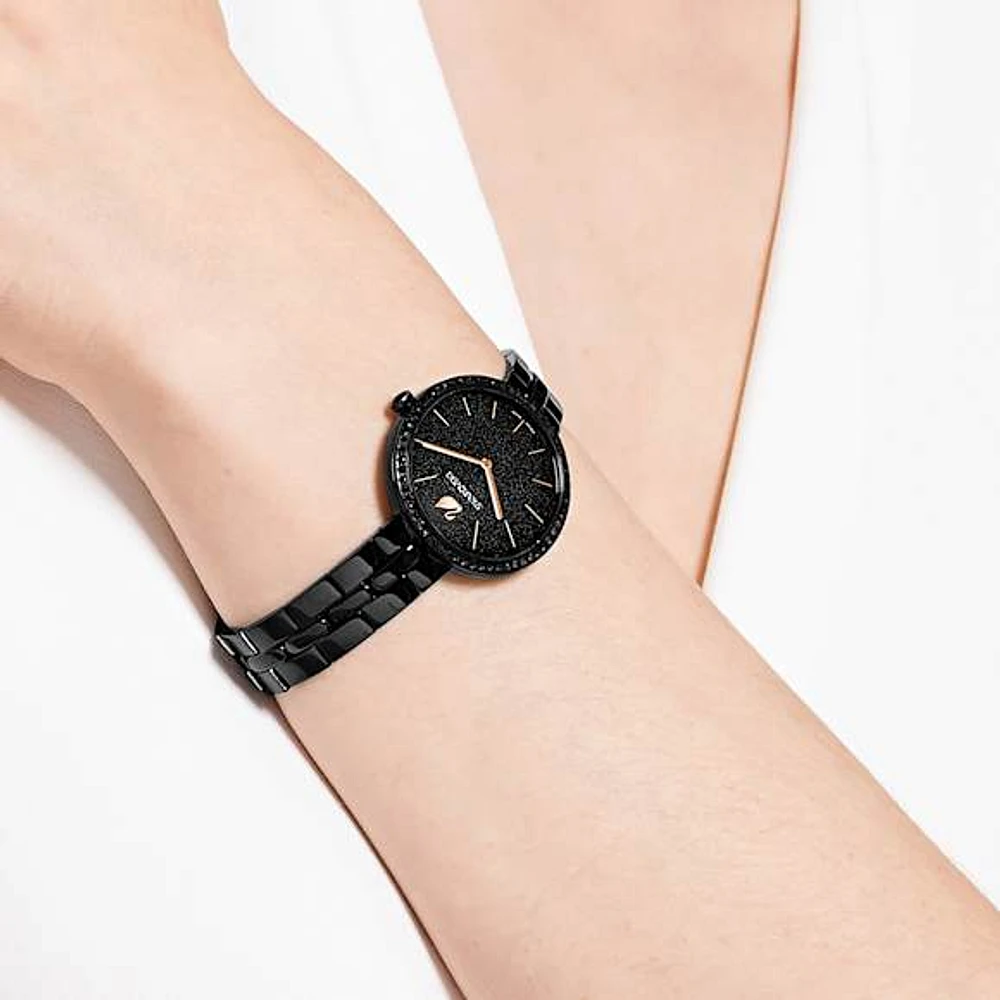 Cosmopolitan watch, Swiss Made, Metal bracelet, Black, Black finish by SWAROVSKI