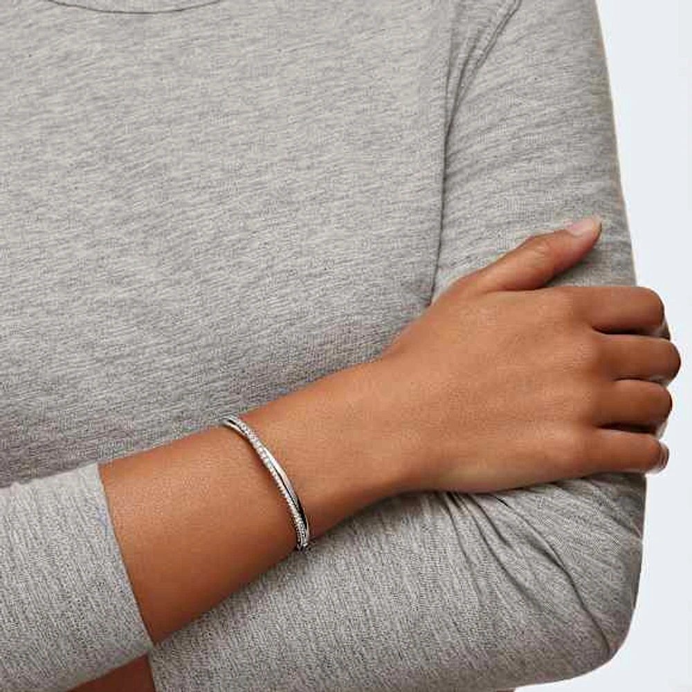 Twist bangle, White, Rhodium plated by SWAROVSKI
