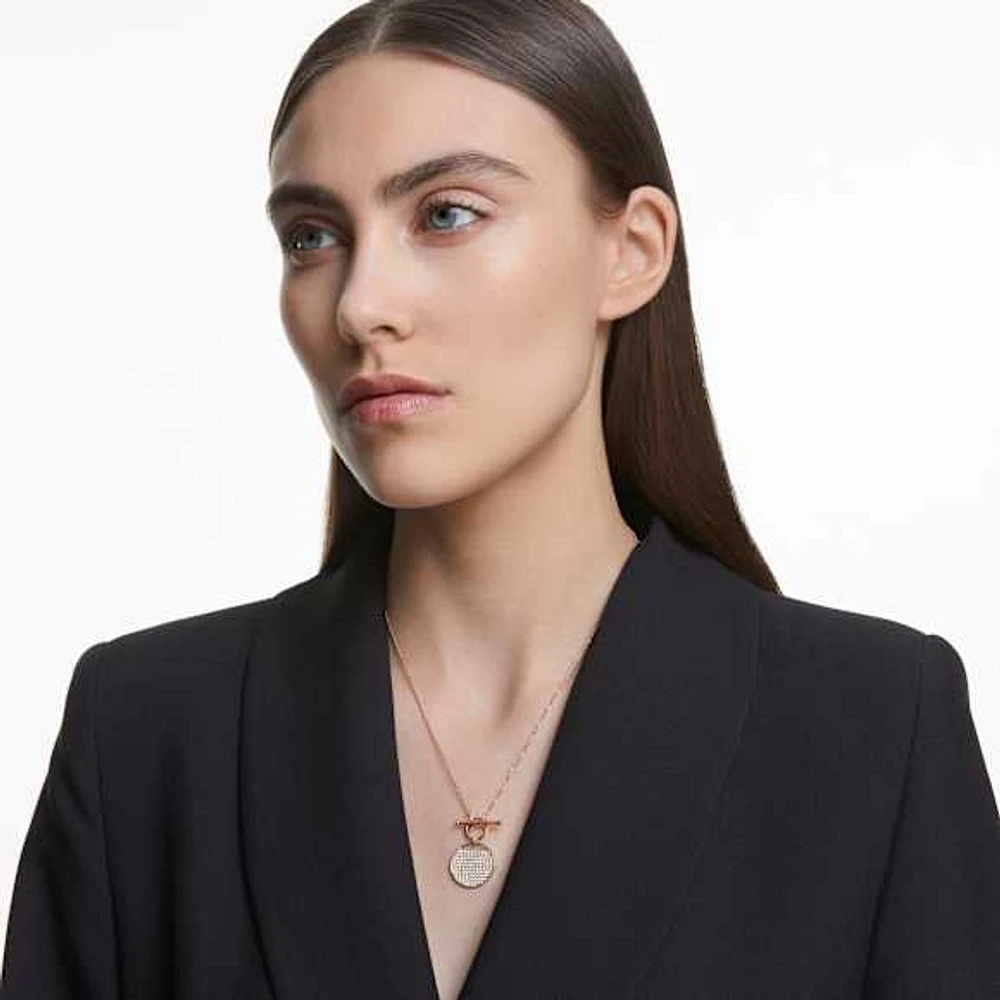 Ginger T Bar necklace, White, Rose gold-tone plated by SWAROVSKI