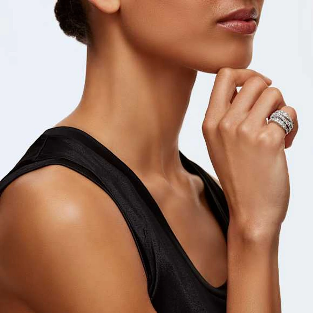 Twist Wrap ring, Mixed cuts, White, Rhodium plated by SWAROVSKI