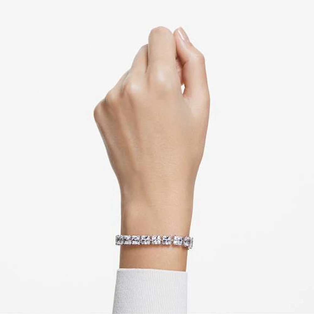 Millenia bracelet, Square cut, Small, White, Rhodium plated by SWAROVSKI