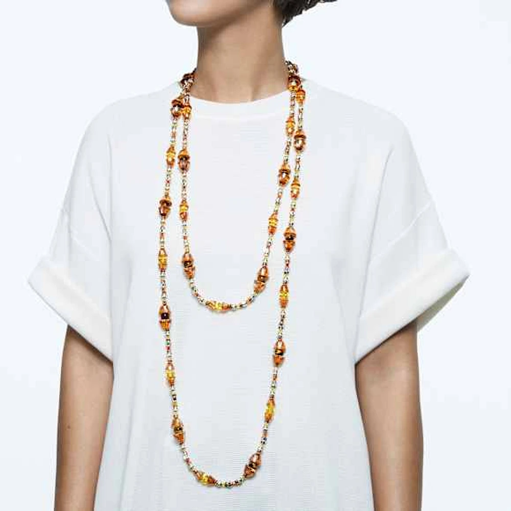 Somnia necklace, Extra long, Brown, Gold-tone plated by SWAROVSKI