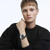 Octea lux sport watch, Swiss Made, Metal bracelet, Black, Stainless steel by SWAROVSKI