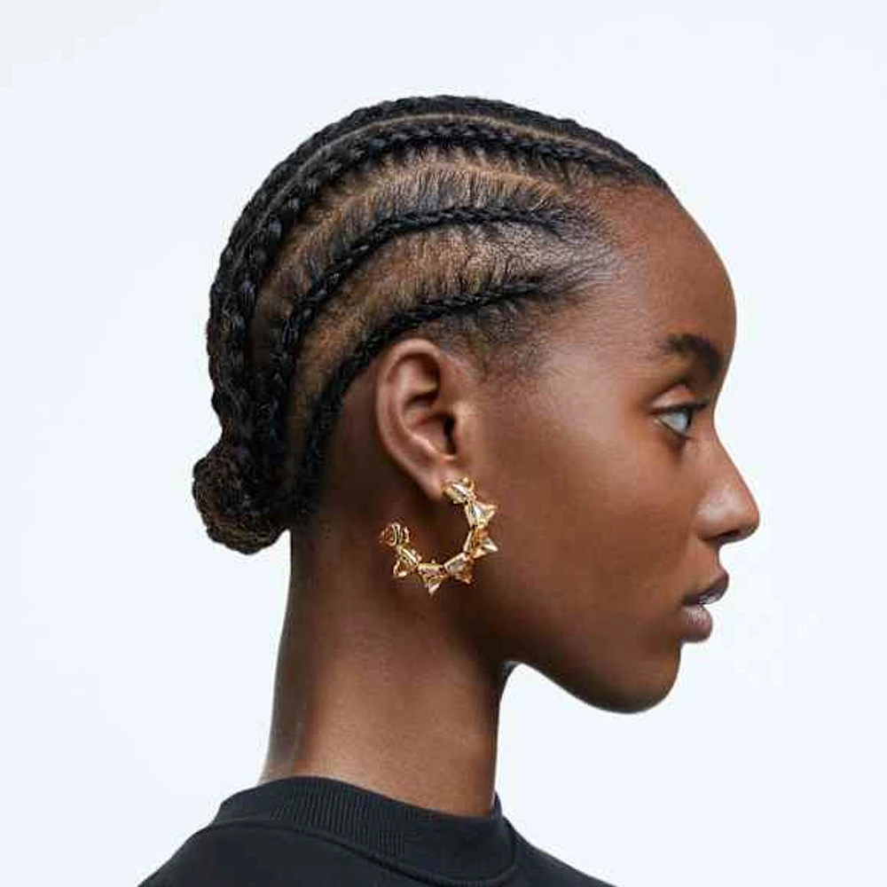 Matrix hoop earrings, Pyramid cut, Gold tone, Gold-tone plated by SWAROVSKI