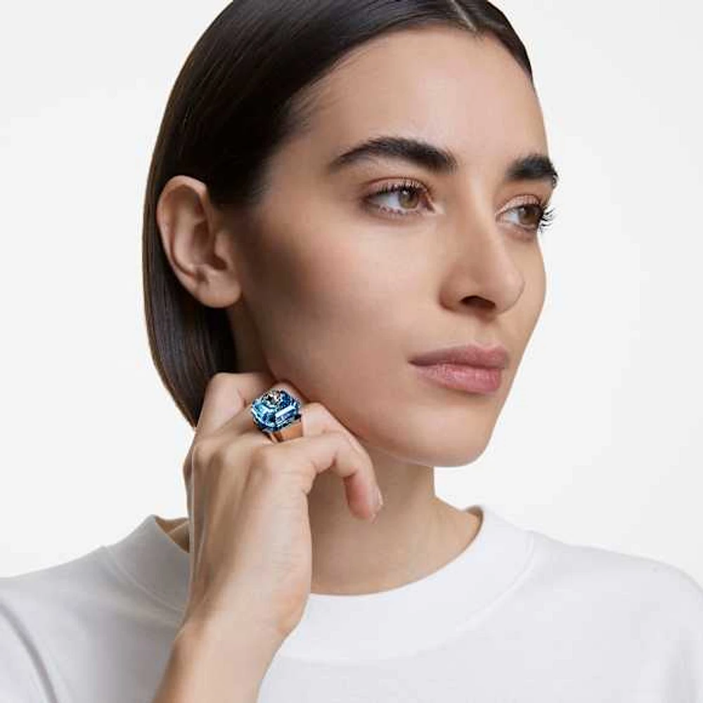 Numina ring, Square cut, Blue, Rhodium plated by SWAROVSKI