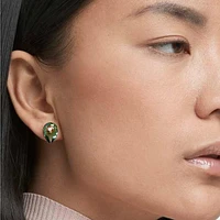 Numina stud earrings, Asymmetrical design, Mixed cuts, Green, Gold-tone plated by SWAROVSKI