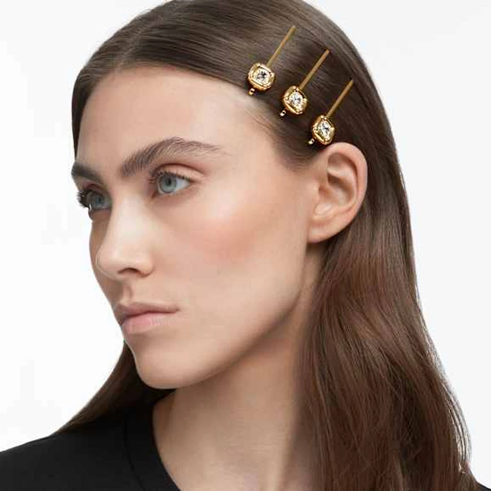 Hair pin, Set (3), Cushion cut, Gold tone, Gold-tone plated by SWAROVSKI