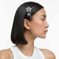 Hair clip, Set (3), Star, White, Rhodium plated by SWAROVSKI