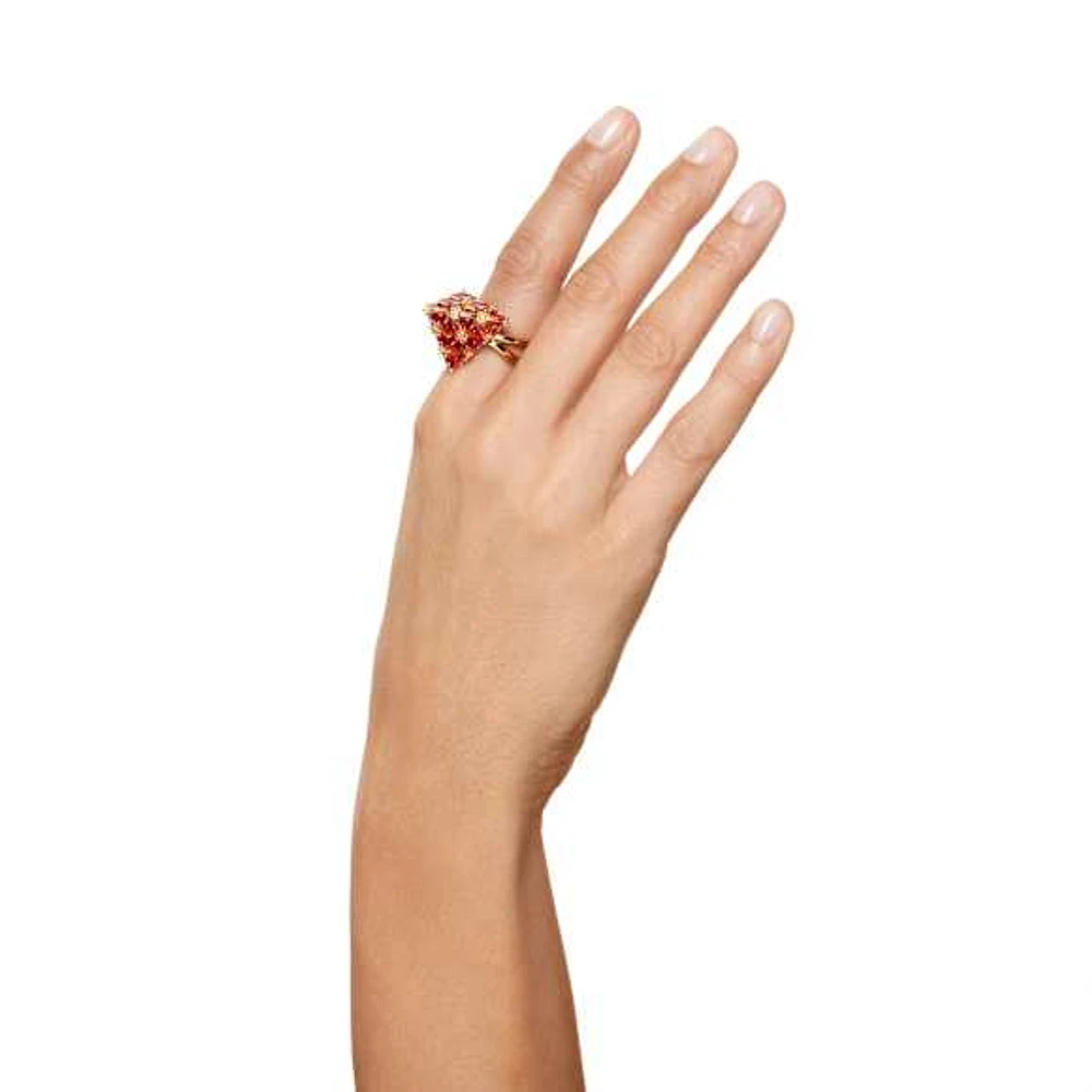 Curiosa cocktail ring, Triangle cut, Red, Gold-tone plated by SWAROVSKI