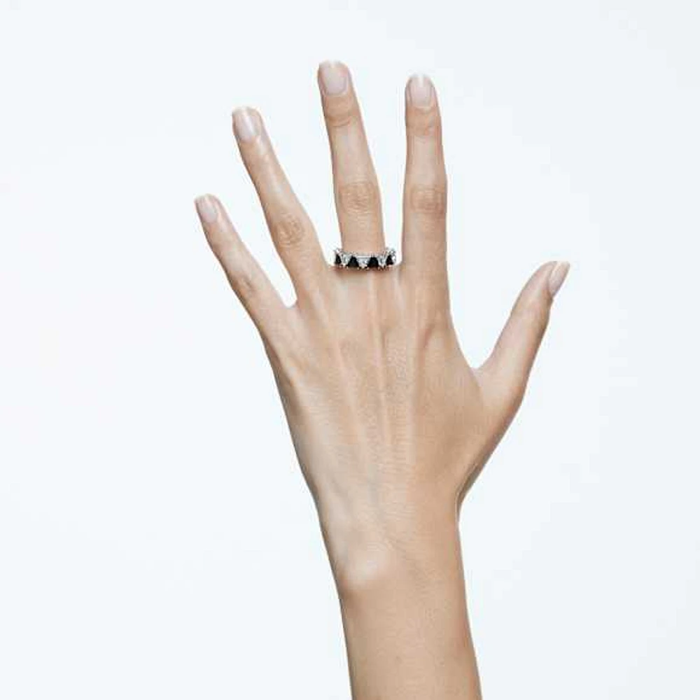 Ortyx cocktail ring, Triangle cut, Black, Rhodium plated by SWAROVSKI