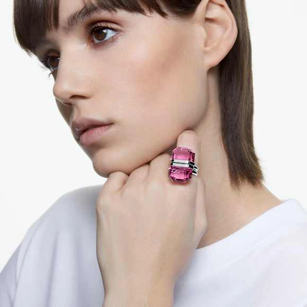Lucent ring, Magnetic closure, Pink, Rhodium plated by SWAROVSKI