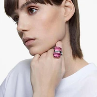 Lucent ring, Magnetic closure, Pink, Rhodium plated by SWAROVSKI