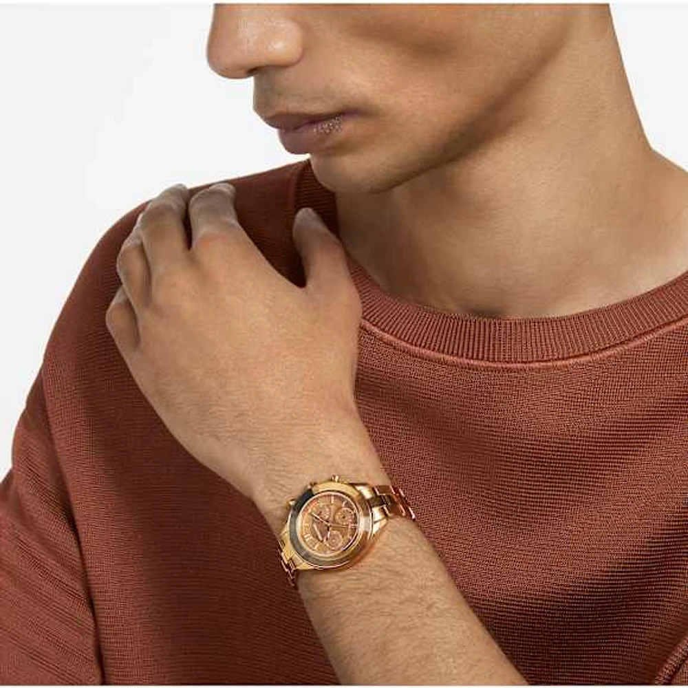 Octea lux sport watch, Swiss Made, Metal bracelet, Brown, Gold-tone finish by SWAROVSKI