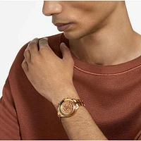Octea lux sport watch, Swiss Made, Metal bracelet, Brown, Gold-tone finish by SWAROVSKI