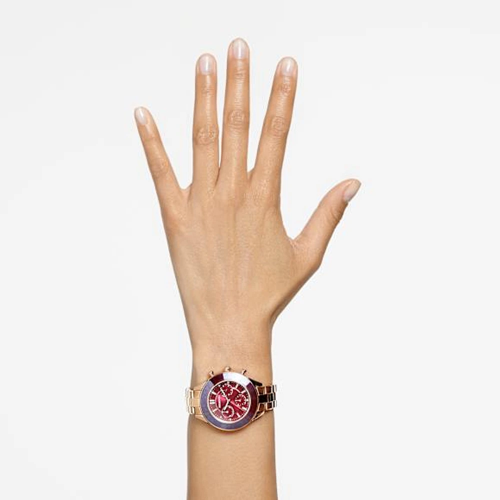 Octea lux sport watch, Swiss Made, Metal bracelet, Red, Rose gold-tone finish by SWAROVSKI