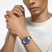 Octea lux sport watch, Swiss Made, Metal bracelet, Blue, Champagne gold-tone finish by SWAROVSKI