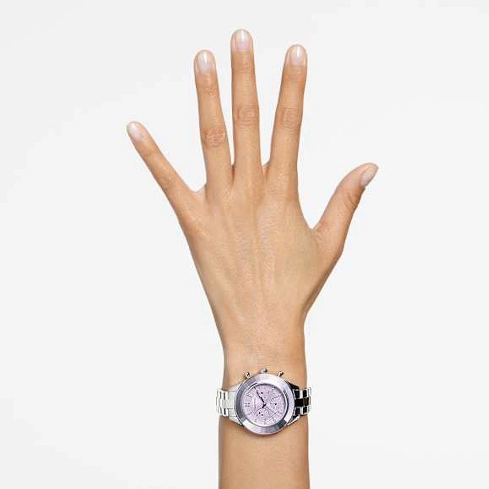 Octea lux sport watch, Swiss Made, Metal bracelet, Purple, Stainless steel by SWAROVSKI