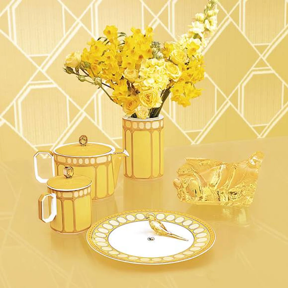 Signum mug with lid, Porcelain, Yellow by SWAROVSKI
