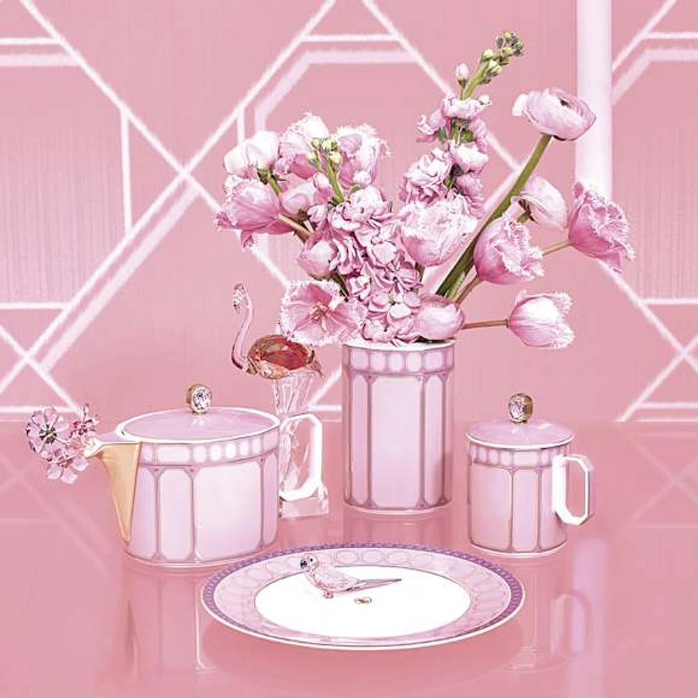 Signum mug with lid, Porcelain, Pink by SWAROVSKI